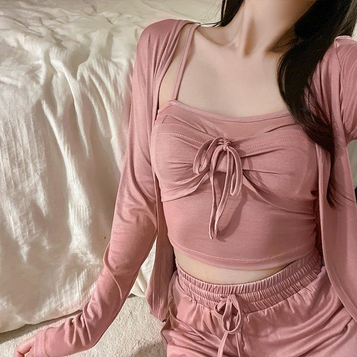 Sleepwear Women's Long Sleeved Pants Are Sweet And Pure In Style