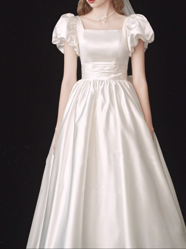 French Light Wedding Dress Satin Vintage Trip Shoot Bridal Gown Dress