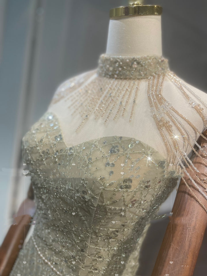 Golden Neck Hanging Light Luxury Toast Evening Dress - JOcaste