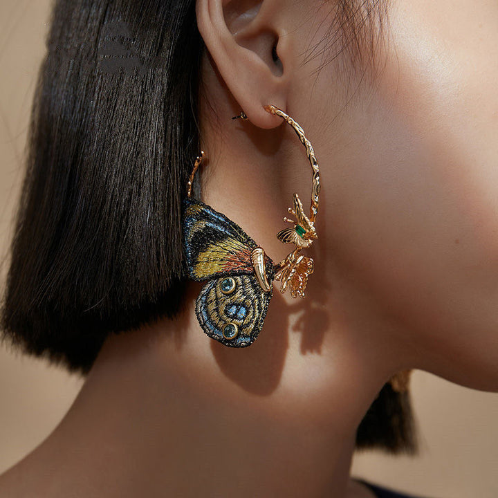 Butterfly Earrings New Embroidery New Chinese Temperament Ring