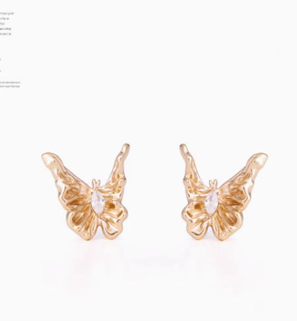 Vintage Gold Butterfly Tassel Earrings – Multi-Layer Design with Cubic Zirconia & S925 Silver Needle-SH-FJ-020