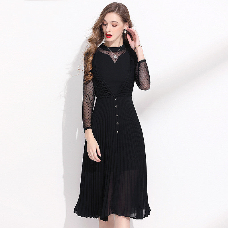 Femininity Black Chiffon Long Sleeve Dress - JOcaste