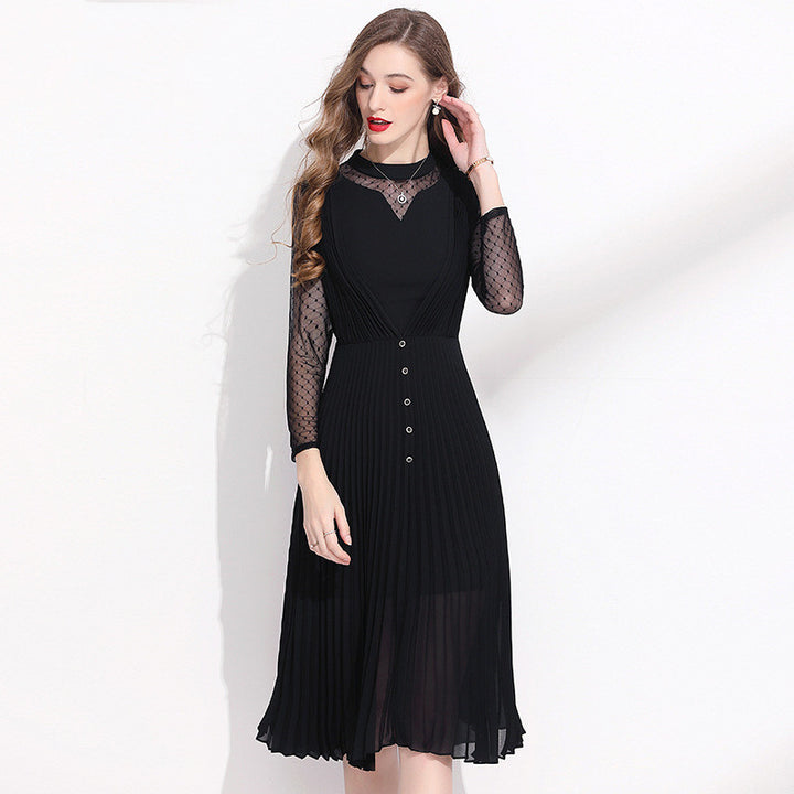 Femininity Black Chiffon Long Sleeve Dress - JOcaste