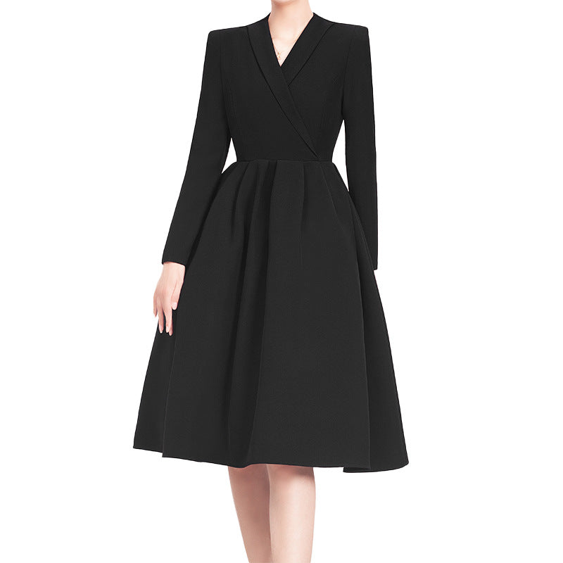 Red V-neck Dress Women's Suit Collar - JOcaste