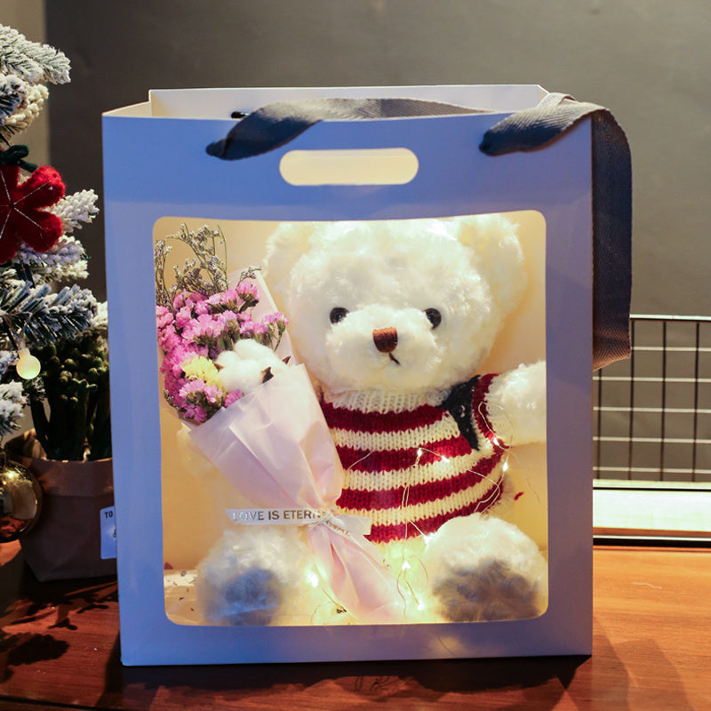 Soft Plush Stuffed Bear with Colored Lights & Bouquet – Perfect Gift for All Occasions
