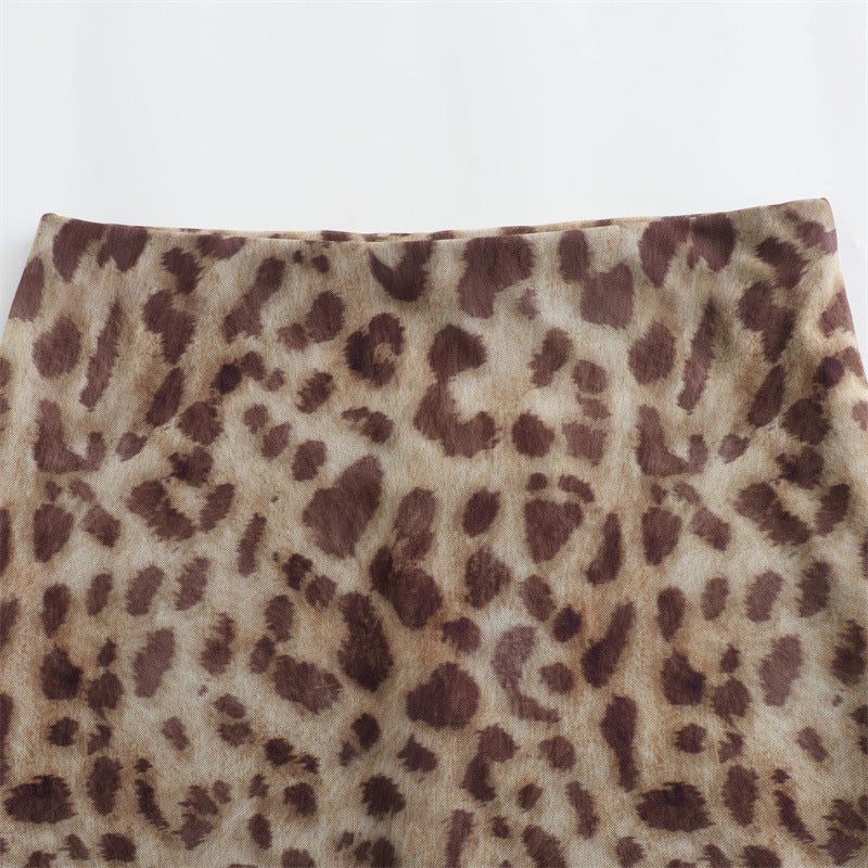 Summer Animal Print Halter Tube Top And Skirt Suit