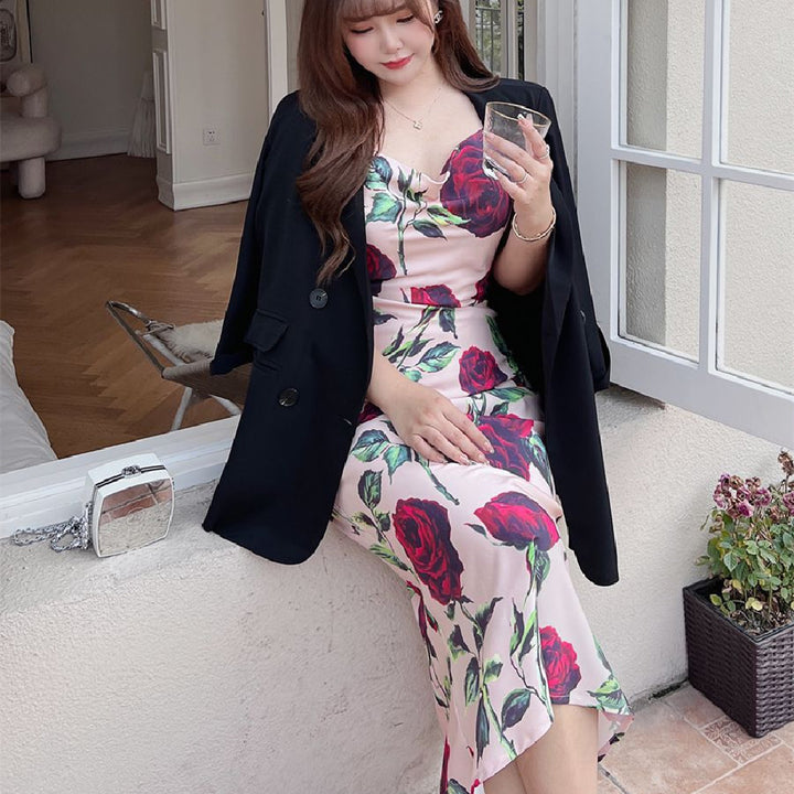 Rose Diagonal Cut Fishtail Slip Dress