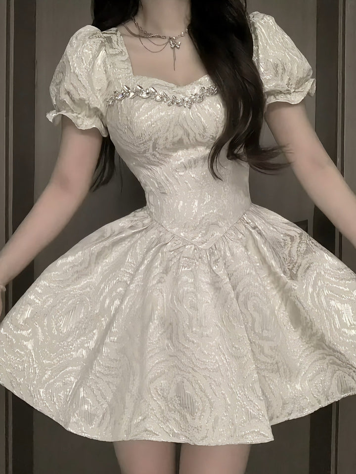 Summer Bubble Sleeve Princess Dress Fitted Waist Bubble Dress