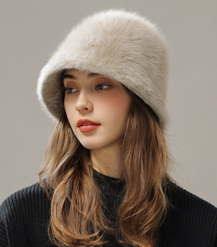Rabbit Fur Blend Fisherman Hat – Warm, Trendy, and Stylish | Milky White, Black, Khaki, Smoky Gray, M & L Sizes