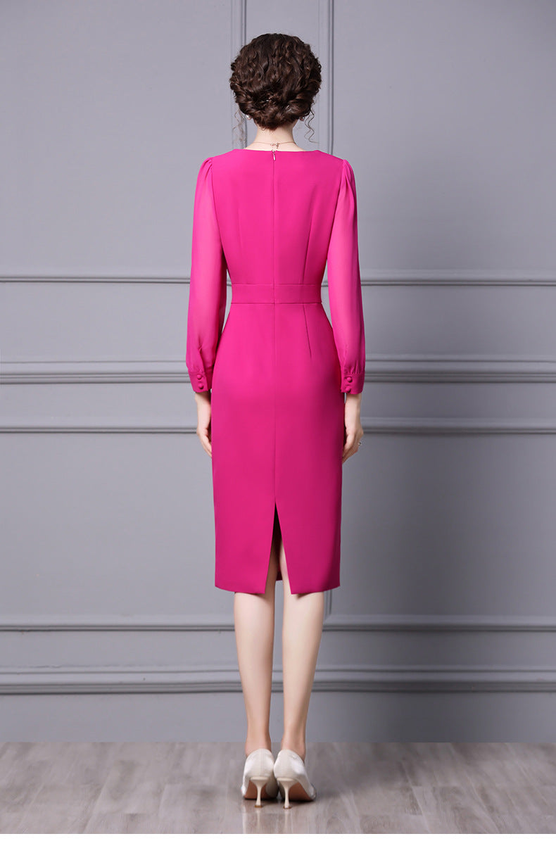 Solid Color Temperament Nailed Diamond Long Sleeve Slim Fit Skirt