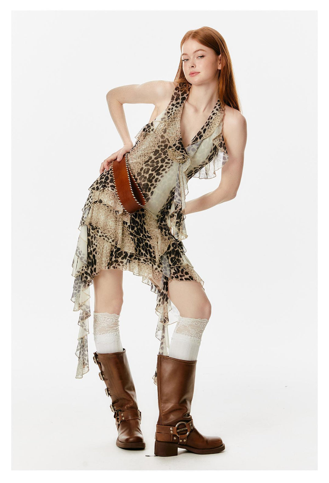 Masquerade Temperament Leopard Print Halter Dress