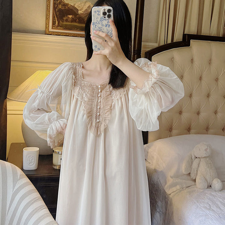 New French Beautiful Nightdress Spring And Summer Retro Court