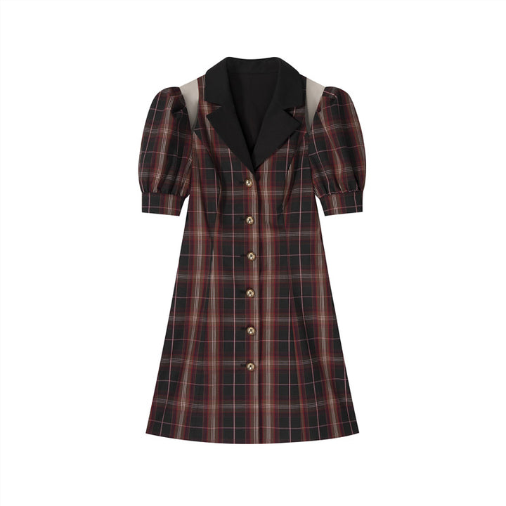 Contrasting Lapel Lapel Sweet Waist Ladies Retro Dress