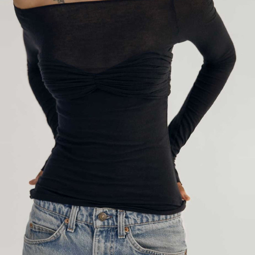 Perspective One-line Neck T-shirt Top