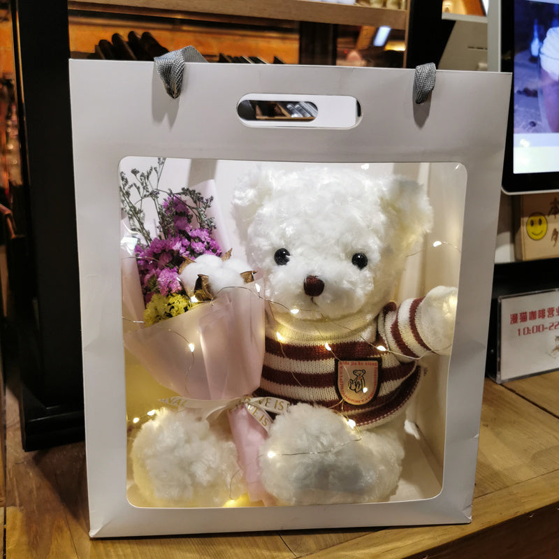 Soft Plush Stuffed Bear with Colored Lights & Bouquet – Perfect Gift for All Occasions