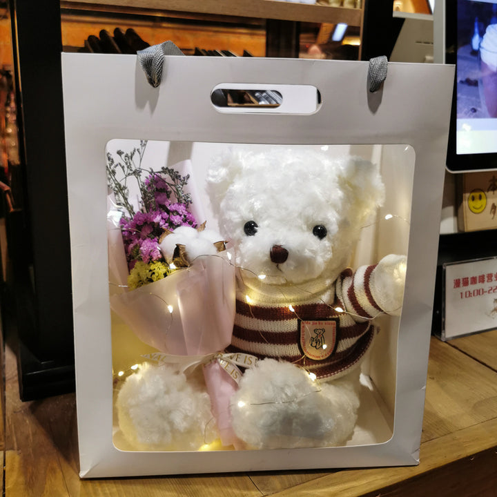 Soft Plush Stuffed Bear with Colored Lights & Bouquet – Perfect Gift for All Occasions
