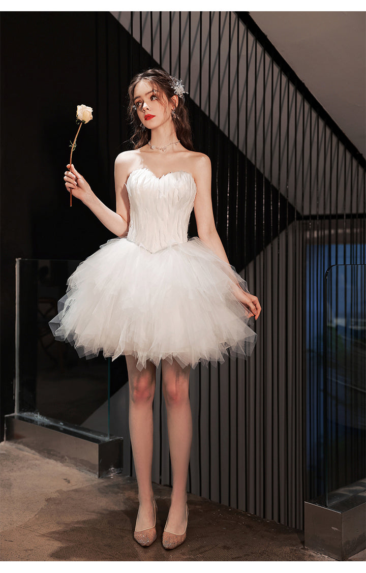 Fashion White Feather Party Birthday Dress - JOcaste