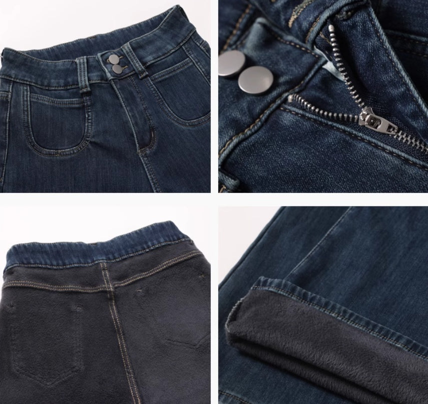 Women’s Vintage Blue High Waist Jeans – Distressed Multi-Pocket Denim-SH-BT-018