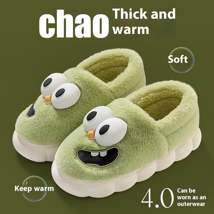 Big Eye Dog Cotton Slippers – Warm & Non-Slip Cartoon Flip Flops for Women