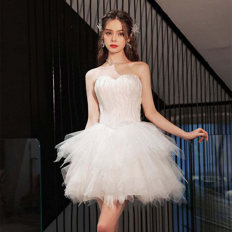 Fashion White Feather Party Birthday Dress - JOcaste