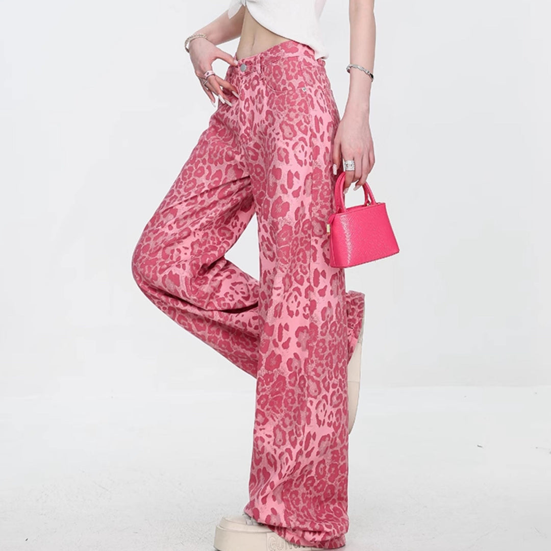 Leopard Jeans Women's Thin Straight Loose Trousers
