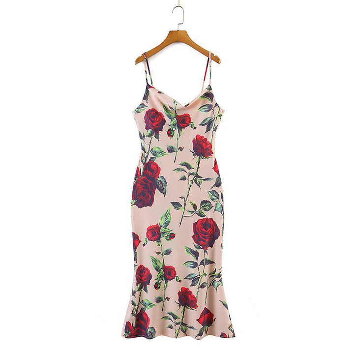 Rose Diagonal Cut Fishtail Slip Dress