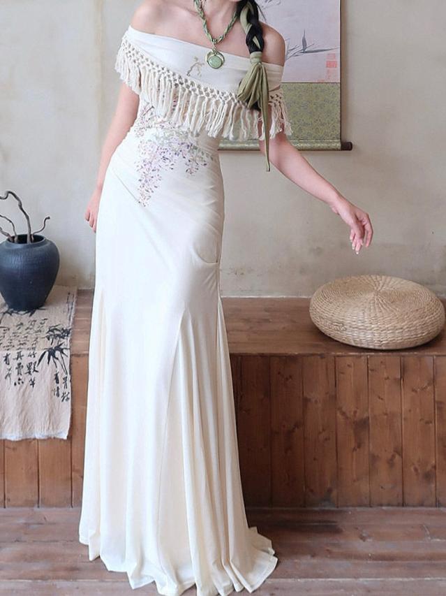 Tassel Round Neck Slim Bohemian Summer Fishtail Dress