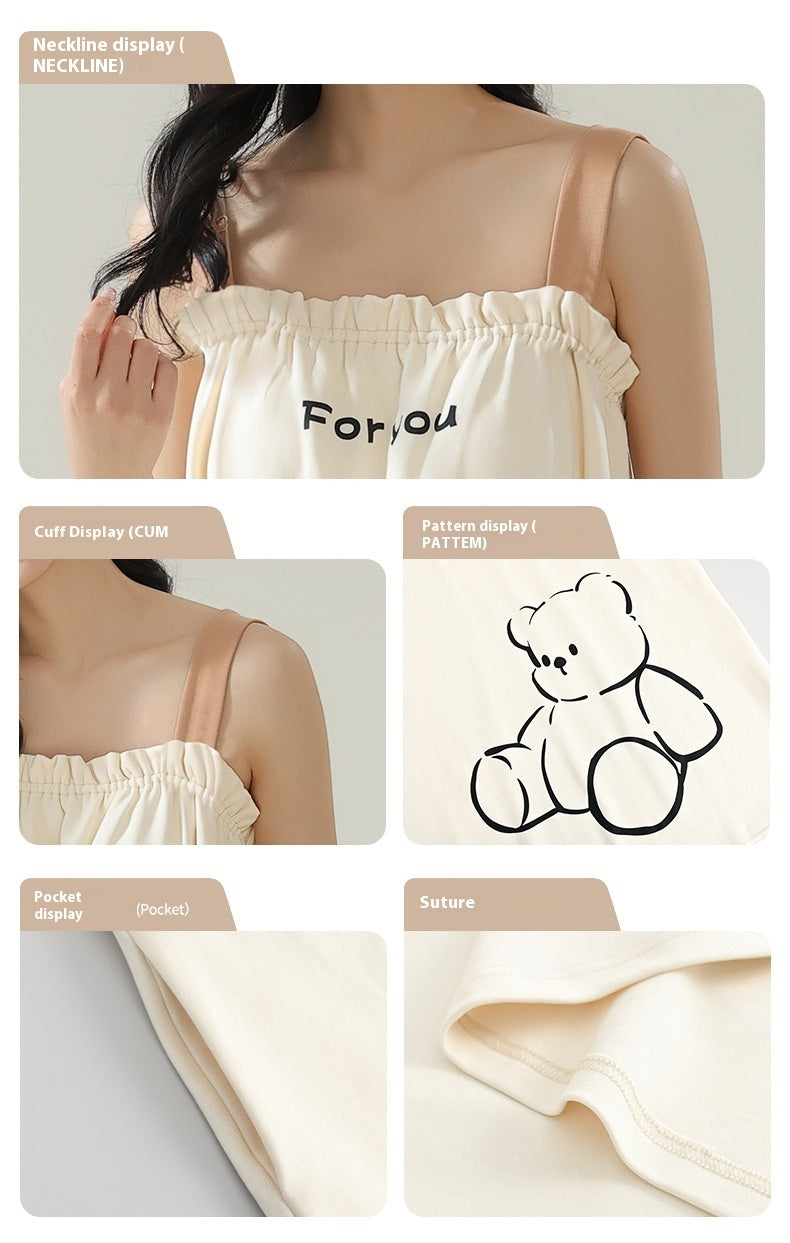 Summer Thin Cotton Homewear Cartoon Young Girl Mid-length Nightdress