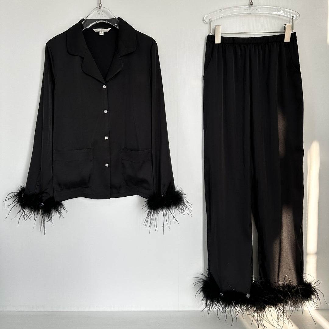 Ice Silk Satin Pajamas Feather Sleeve Homewear