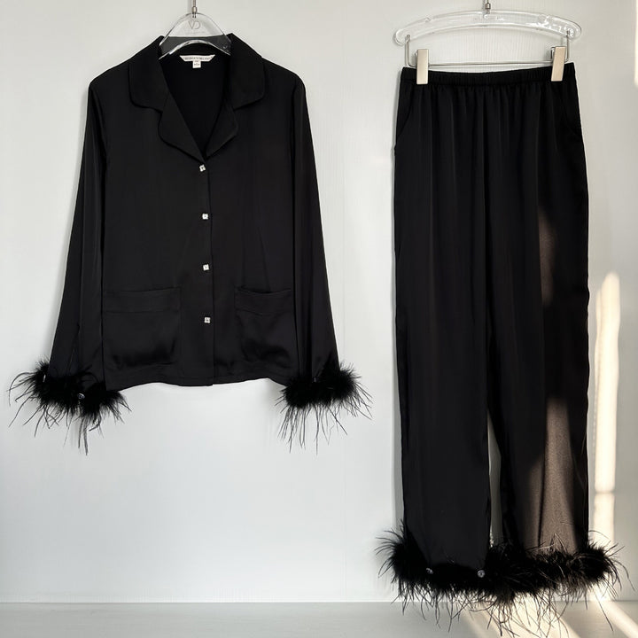Ice Silk Satin Pajamas Feather Sleeve Homewear