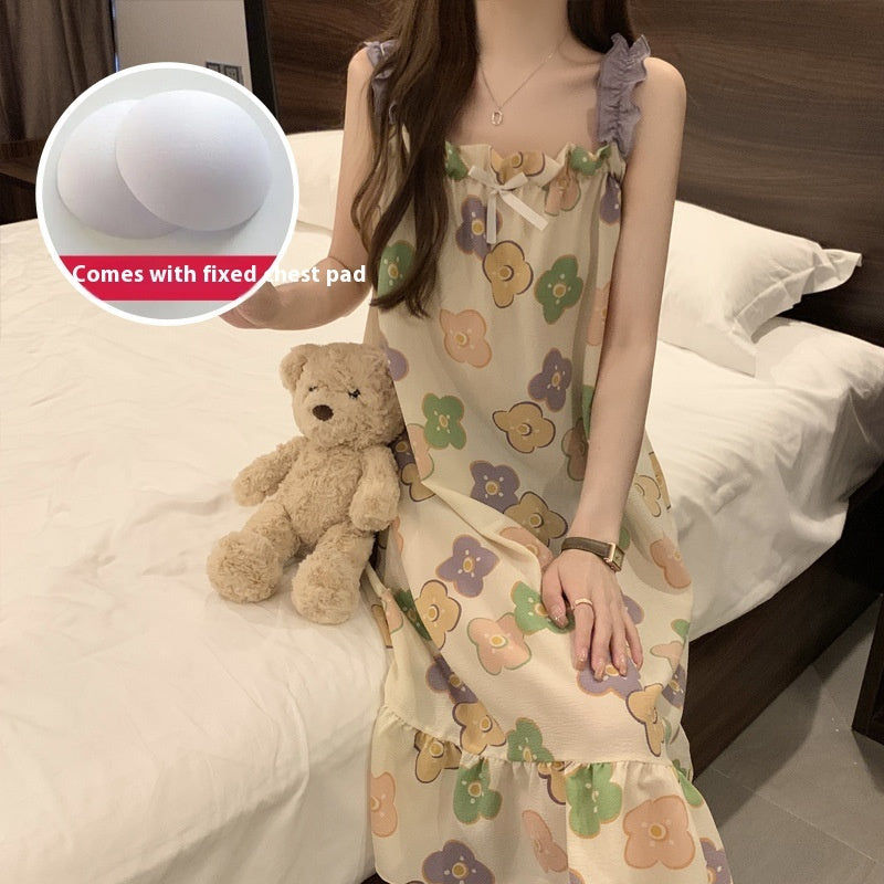 Spaghetti-strap Padded Nightdress For Girls Thin