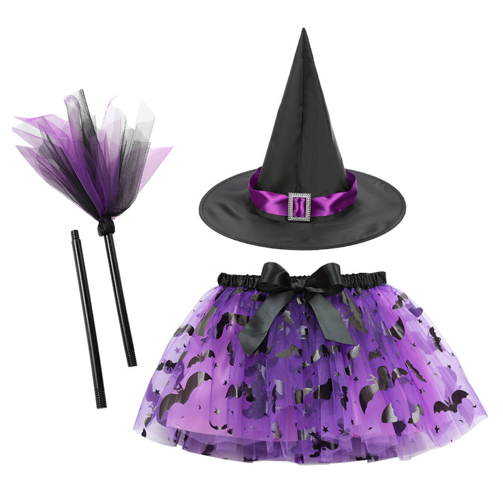Halloween Printed Mesh Pumpkin Skirt For Girls