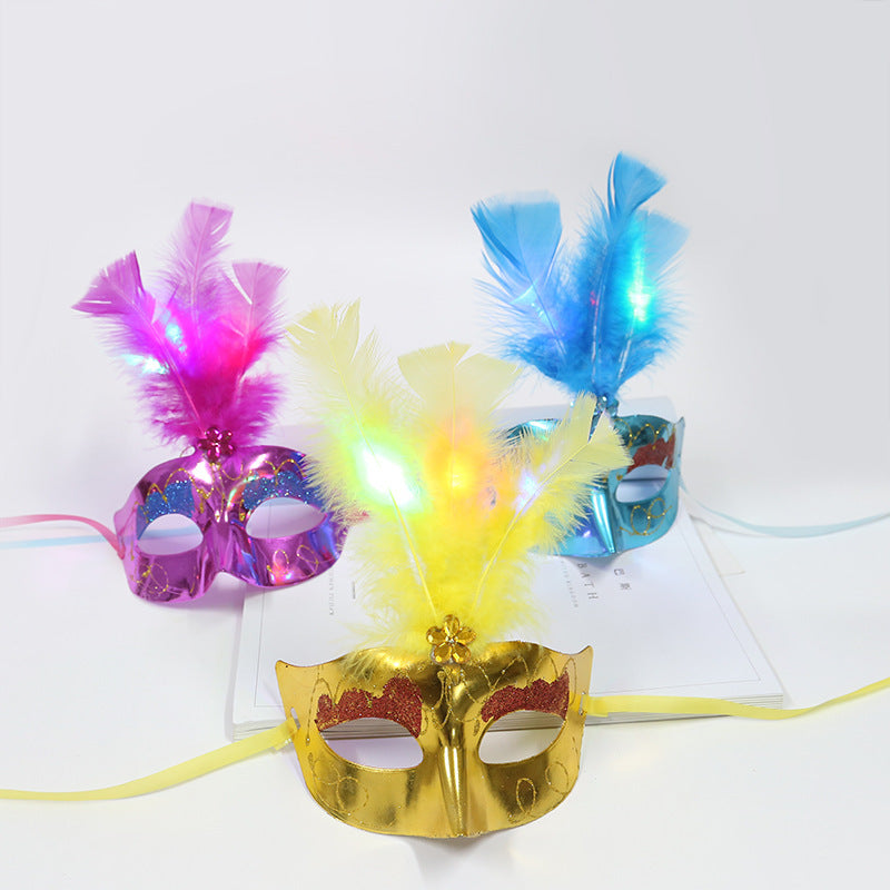 Halloween Glowing Fluff Fiber Led Feather Mask