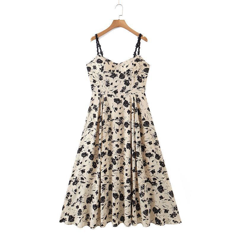 Oil Painting Printed Princess Strap Dress