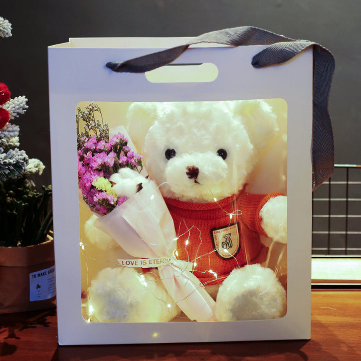 Soft Plush Stuffed Bear with Colored Lights & Bouquet – Perfect Gift for All Occasions
