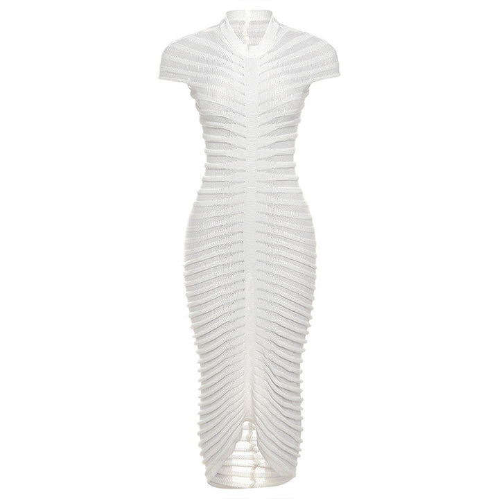 Short-sleeved Knitted High Collar High Waist Slim-fit Long Dress