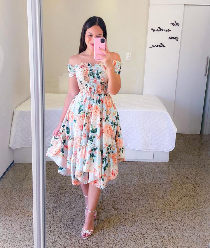 Dress Off-shoulder Irregular Off-shoulder Digital Printing