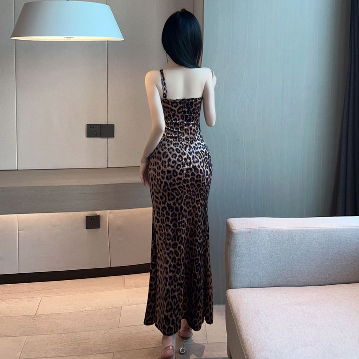 Golden Velvet High-split Suspender Tight-fitting Dress