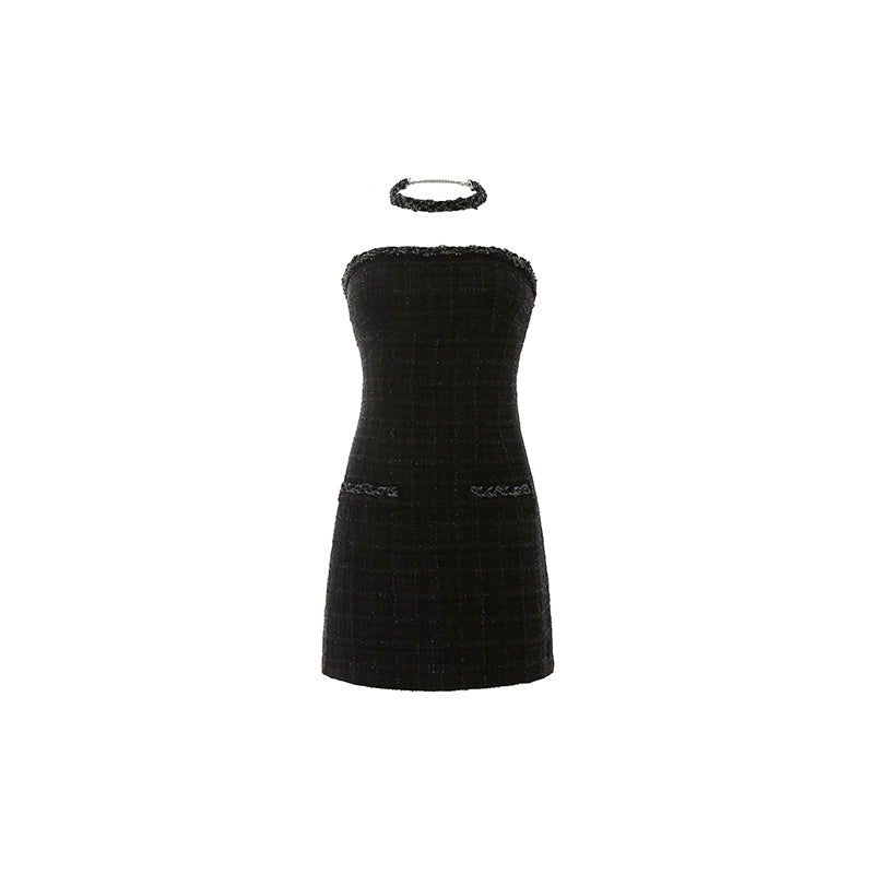 Gentle Tube Top Skirt Black Thin A-line Short Dress