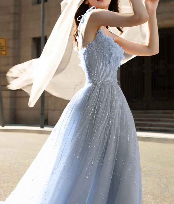 Graduation Banquet Performance With Blue Suspender Evening Dress