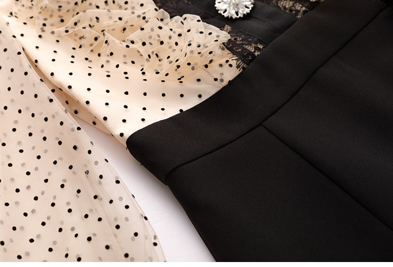 Polka Dot Panel Lace Slim Fit Wrap Hip Skirt