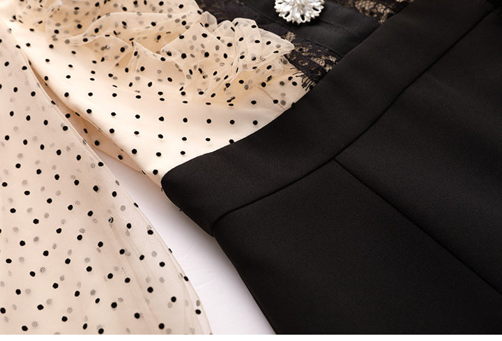 Polka Dot Panel Lace Slim Fit Wrap Hip Skirt