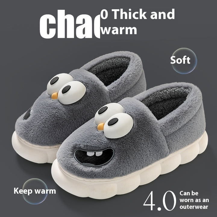 Big Eye Dog Cotton Slippers – Warm & Non-Slip Cartoon Flip Flops for Women