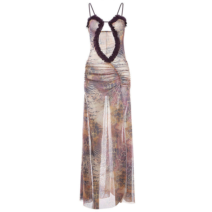 Fashion Women's Fashion Clothing New Suspender Wooden Ear Printing Dress