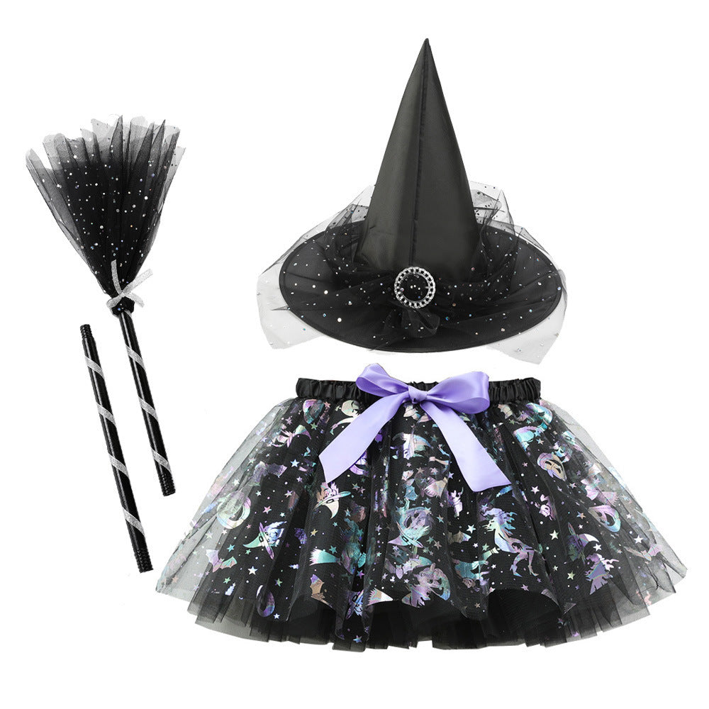 Halloween Printed Mesh Pumpkin Skirt For Girls