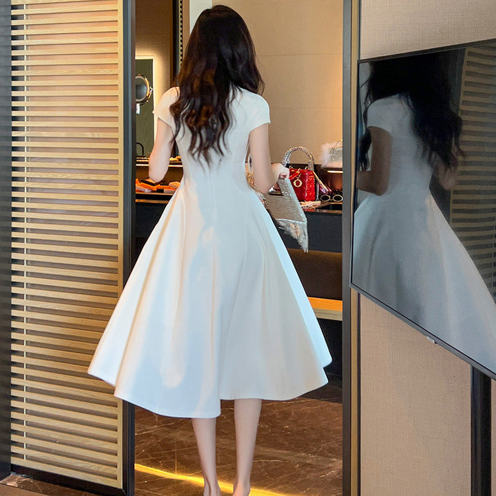 Square Collar Dress Women's Waist-controlled Large Hem
