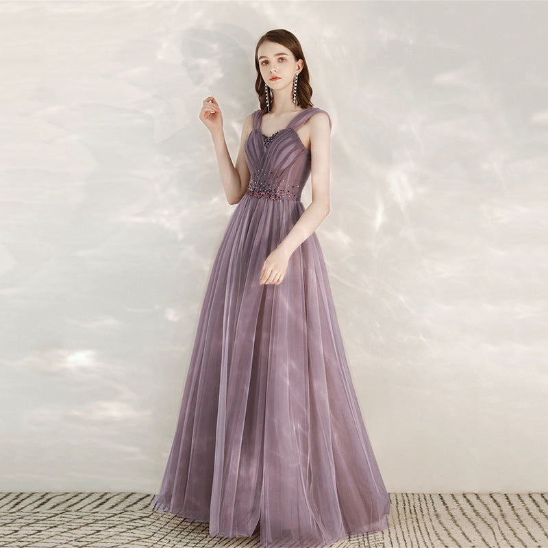 Purple Host Star Sky Toast Dress Shoulder To Shoulder - JOcaste