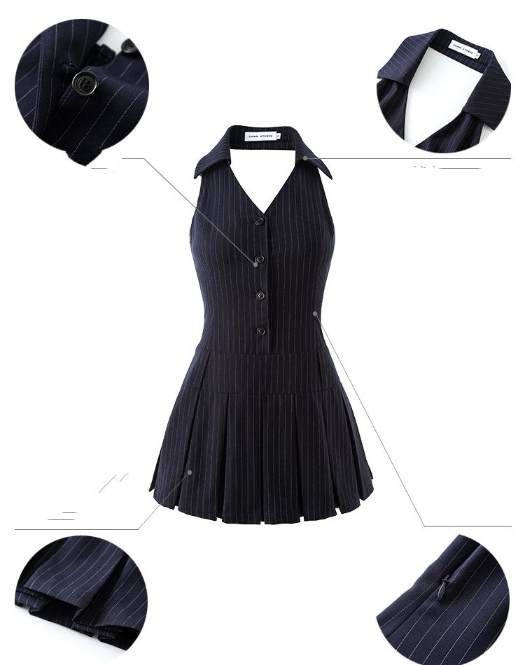 French Kikyo Hanging Neck Off Shoulder Spicy Girl Dress - JOcaste