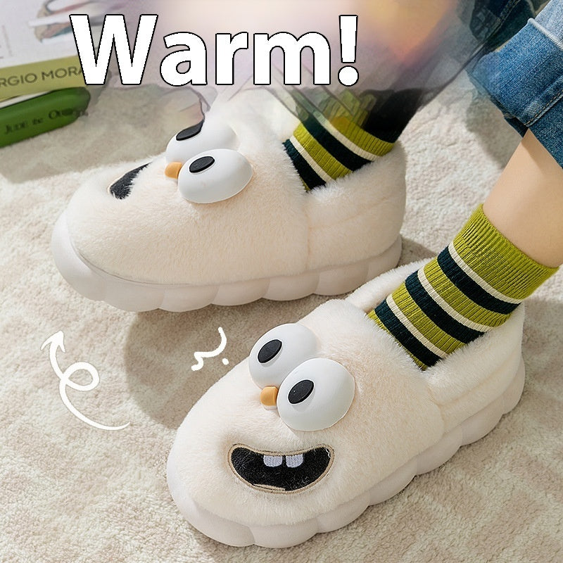 Big Eye Dog Cotton Slippers – Warm & Non-Slip Cartoon Flip Flops for Women