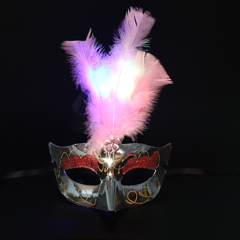 Halloween Glowing Fluff Fiber Led Feather Mask